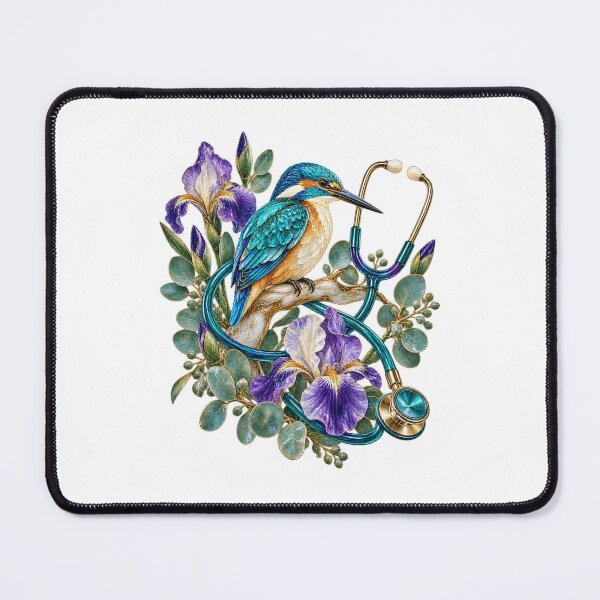 Item preview, Medical Kingfisher Stethoscope Iris Botanical Bird Art designed and sold by TeNovaStudio.