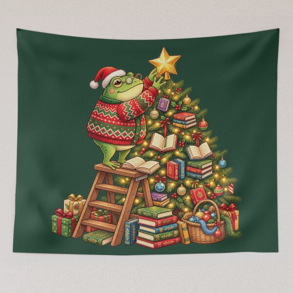 Item preview, Cozy Christmas Frog Library Tree designed and sold by TrinovaCreates.