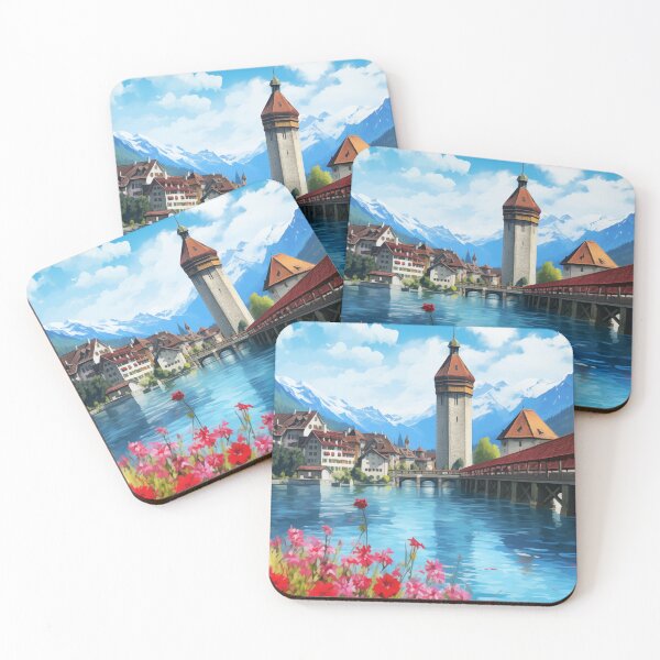 Item preview, Lucerne Switzerland Watercolor Chapel Bridge designed and sold by Anuchartl.