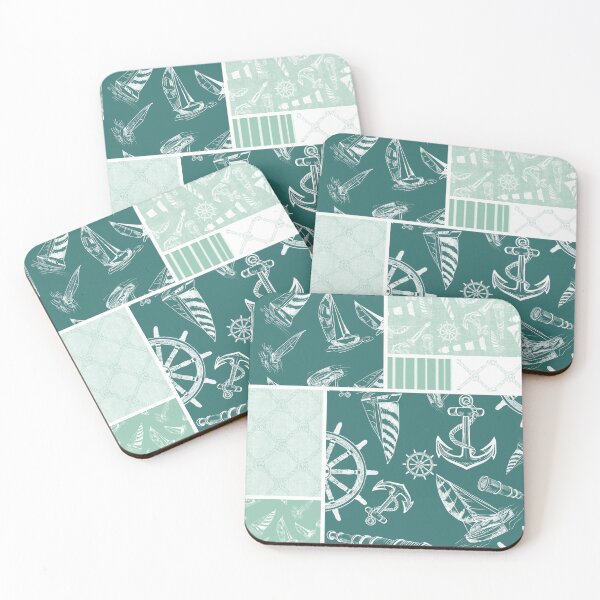 Item preview, Seafoam and Blue Green Quilt Design Nautical Charcoal Sketches Collection- Features Netting, Stripes, Nautical Items, and Lighthouse Designs designed and sold by PD-Coastal.