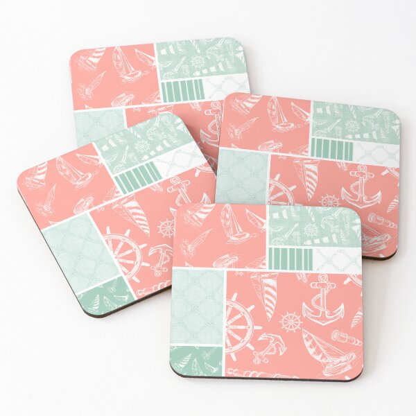 Item preview, Seafoam and Coral Quilt Design Nautical Charcoal Sketches Collection- Features Netting, Stripes, Nautical Items, and Lighthouse Designs designed and sold by PD-Coastal.