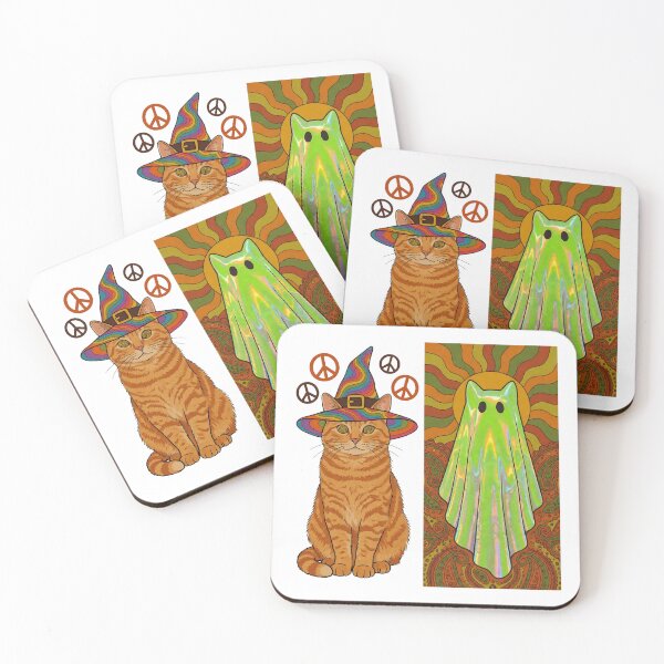 Item preview, Psychedelic Hippie Witch Cat and Sheet Ghost Trippy Halloween designed and sold by Per My Last Nerve Studio.