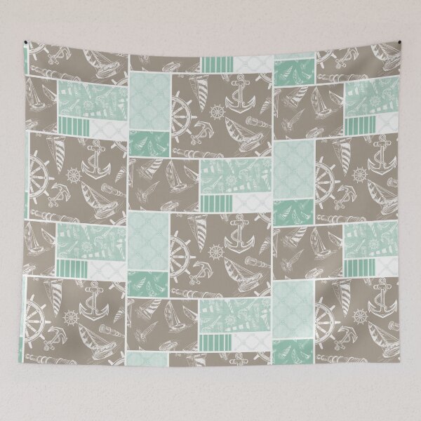 Item preview, Seafoam and Driftwood Quilt Design Nautical Charcoal Sketches Collection- Features Netting, Stripes, Nautical Items, and Lighthouse Designs designed and sold by PD-Coastal.