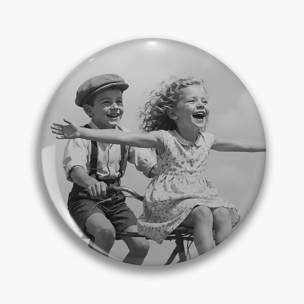 Item preview, I'm queen of the world joyous childhood exuberance boy and girl riding a bicycle together vintage black and white photograph  designed and sold by Astrid Arkhangelsky.