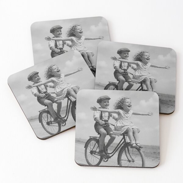 Item preview, I'm queen of the world joyous childhood exuberance boy and girl riding a bicycle together vintage black and white photograph designed and sold by Astrid Arkhangelsky.