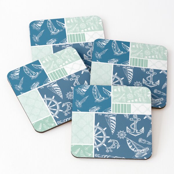 Item preview, Seafoam and Ocean Blue Quilt Design Nautical Charcoal Sketches Collection- Features Netting, Stripes, Nautical Items, and Lighthouse Designs designed and sold by PD-Coastal.