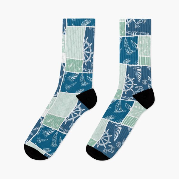 Item preview, Seafoam and Ocean Blue Quilt Design Nautical Charcoal Sketches Collection- Features Netting, Stripes, Nautical Items, and Lighthouse Designs designed and sold by PD-Coastal.