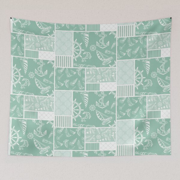 Item preview, Seafoam Quilt Design Nautical Charcoal Sketches Collection- Features Netting, Stripes, Nautical Items, and Lighthouse Designs designed and sold by PD-Coastal.
