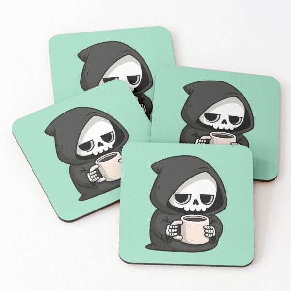 Item preview, Grim Reaper Coffee Cute Sleepy Skeleton on Mint designed and sold by FrostyForge.