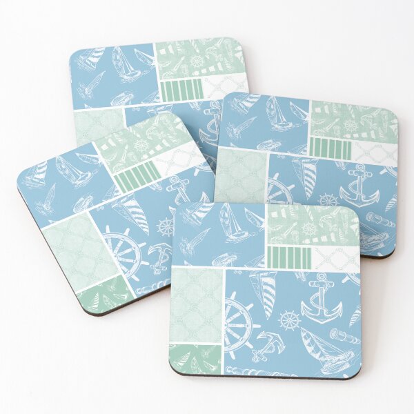 Item preview, Seafoam and Sky Blue Quilt Design Nautical Charcoal Sketches Collection- Features Netting, Stripes, Nautical Items, and Lighthouse Designs designed and sold by PD-Coastal.