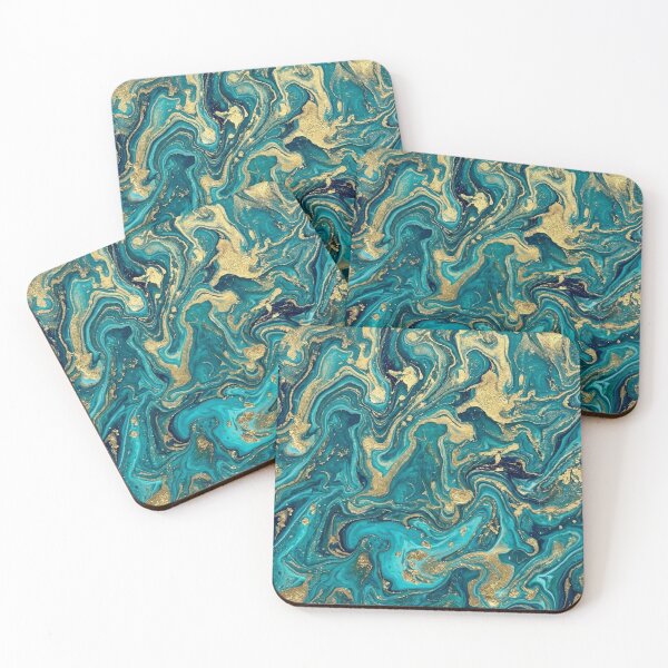 Item preview, Turquoise and Gold Fluid Art – Hidden Pattern of Tilers designed and sold by Goodthingstree.