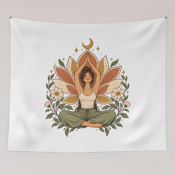 Item preview, Botanical Lotus Yoga Woman | Retro Floral Moon Art designed and sold by WartonnoArt.