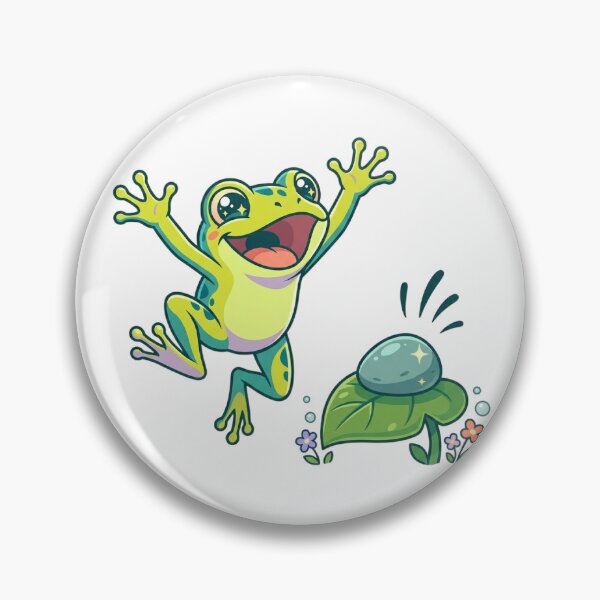 Item preview, Kawaii Leaping Frog Excitedly Jumping Toward Magical Sparkling Stone designed and sold by mood-draftsman.