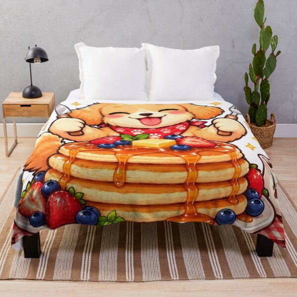 Item preview, Cute Golden Puppy Eating Pancakes – Kawaii Breakfast Dog Illustration designed and sold by Furfolkz.