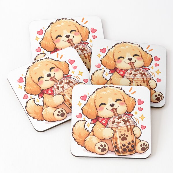Item preview, Cute Golden Puppy Drinking Chocolate Boba Tea – Kawaii Bubble Tea Dog designed and sold by Furfolkz.