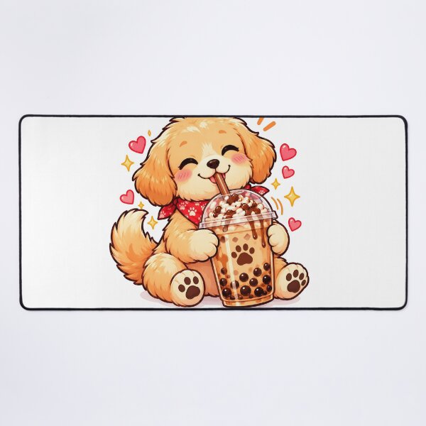 Item preview, Cute Golden Puppy Drinking Chocolate Boba Tea – Kawaii Bubble Tea Dog designed and sold by Furfolkz.