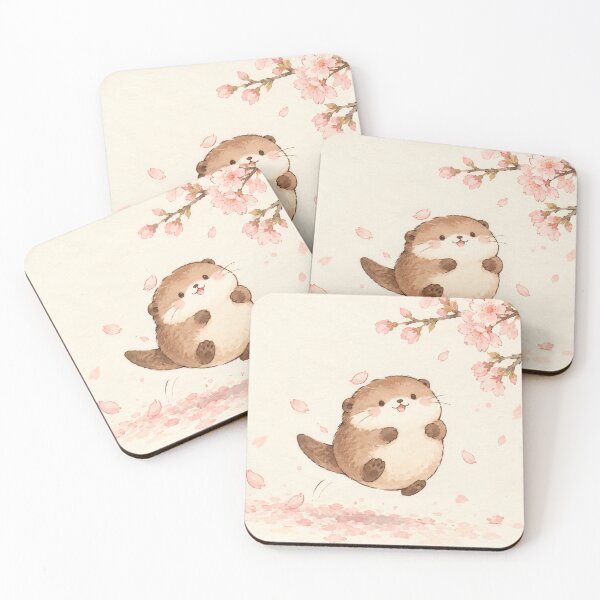 Item preview, Otter Jumping Beneath Pink Cherry Blossoms and Falling Petals designed and sold by AshiraCreations.