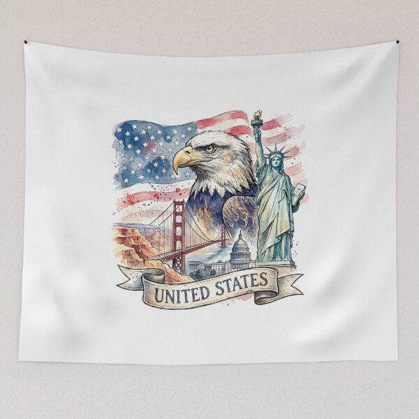 Item preview, Vintage American Bald Eagle with USA Flag designed and sold by EdwinkOne.