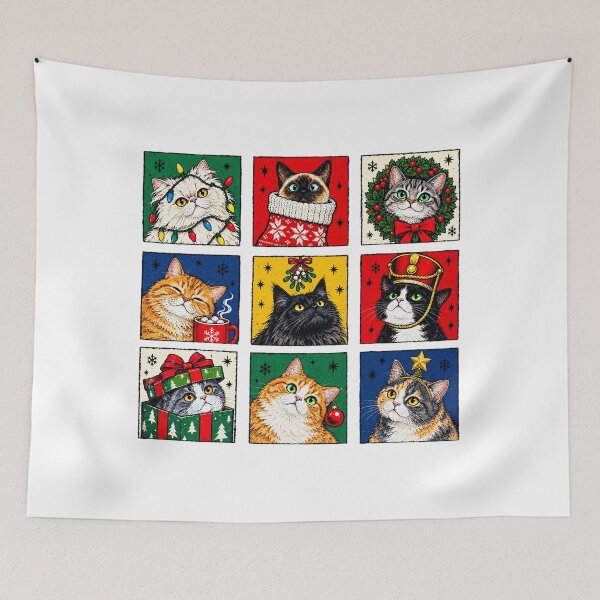Item preview, Christmas Holiday Cat, Vintage Xmas Kitten Portraits, Funny Pet Gift, Cute Kitty, Cozy Winter designed and sold by LeonHarroTAC.