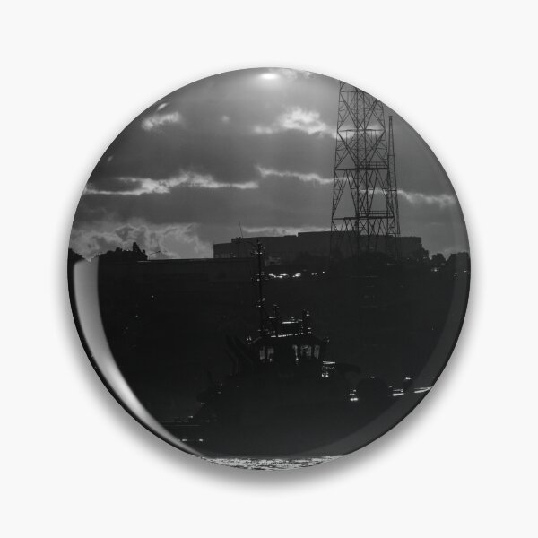 Item preview, Silhouette Tugboat at Sunset With Industrial Tower and Dramatic Sun Rays Over Water designed and sold by Nmallia.