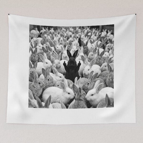 Item preview, black rabbit standing up and giving the middle finger while surrounded designed and sold by Designart68.