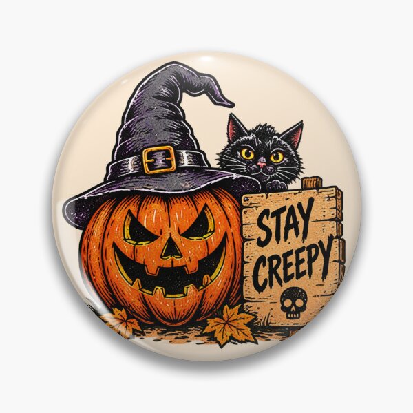 Item preview, Stay Creepy Halloween Pumpkin & Witch Cat designed and sold by lungpleecha.