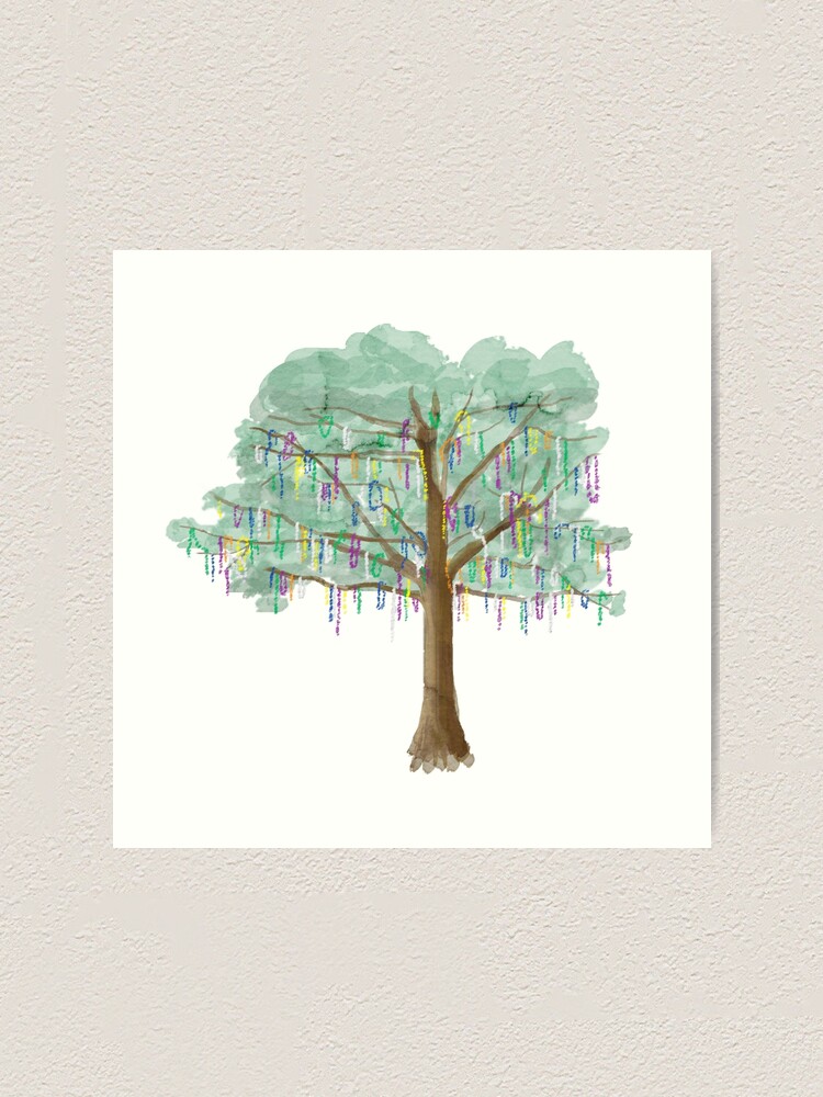 Alternate view of Mardi Gras Tree - watercolor Art Print