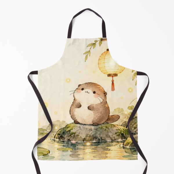 Item preview, Otter Beneath a Glowing Paper Lantern Beside a Lotus Pond designed and sold by AshiraCreations.