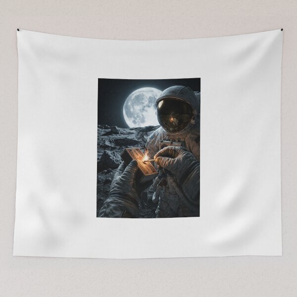 Item preview, Astronaut Striking Match on Moon Close Up Ignition Full Moon Pop Surrealism designed and sold by Rain-Road.