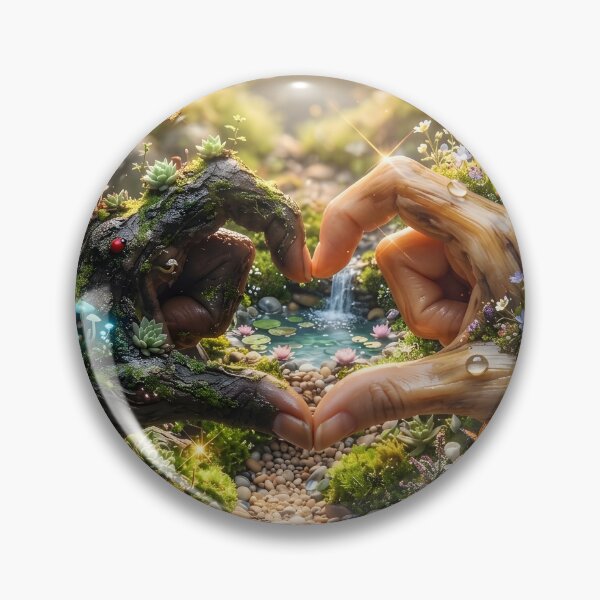 Item preview, Whimsical Terrarium Nature Surrealism Moss Wood Hands Heart Art designed and sold by TeeBeeDesigns.