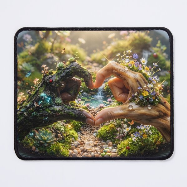 Item preview, Whimsical Terrarium Nature Surrealism Moss Wood Hands Heart Art designed and sold by TeeBeeDesigns.
