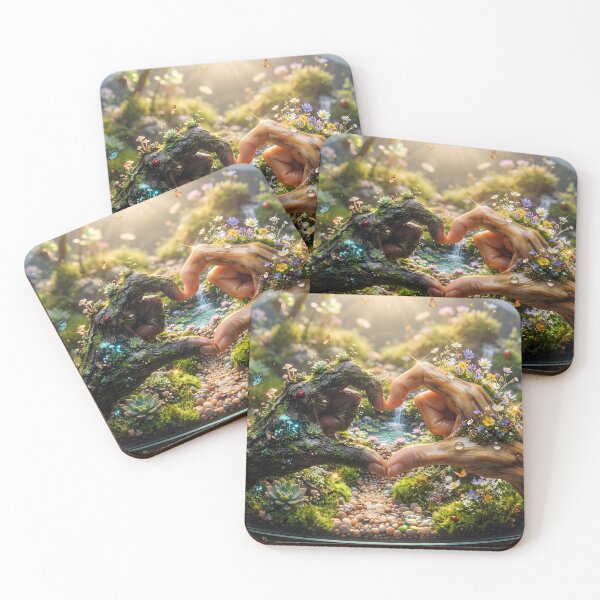 Item preview, Whimsical Terrarium Nature Surrealism Moss Wood Hands Heart Art designed and sold by TeeBeeDesigns.