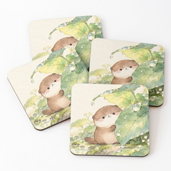 Item preview, Otter Peeking Behind a Giant Green Leaf with Sparkling Dewdrops designed and sold by AshiraCreations.