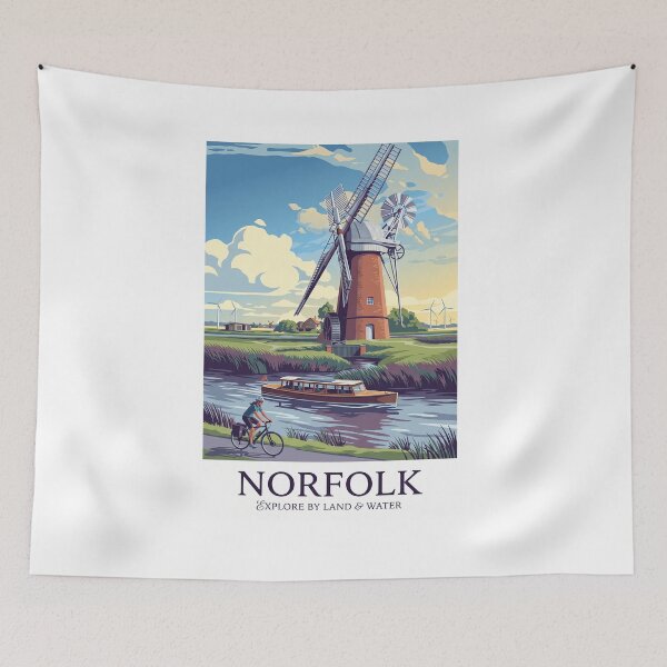 Item preview, Norfolk Travel Poster - Explore By Land and Water designed and sold by ArtworkNorth.
