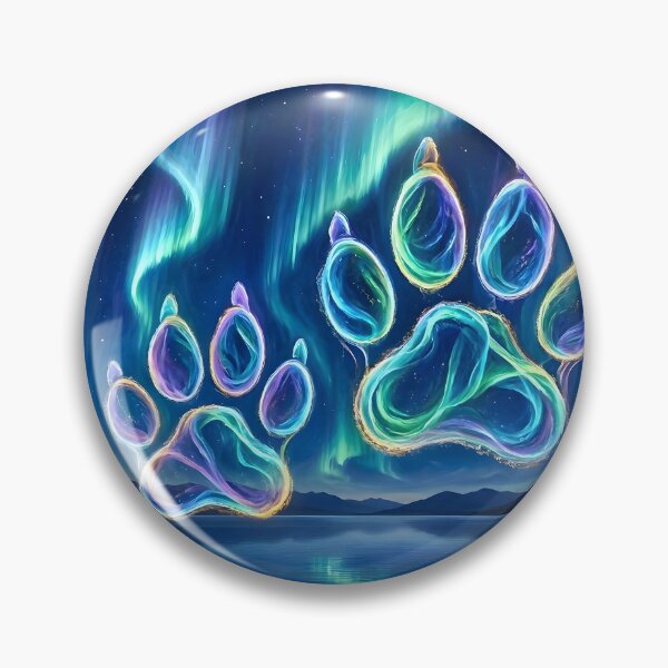 Item preview, Glowing Neon Paw Prints Under Northern Lights designed and sold by Sybille-Yates.