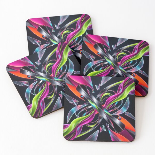 Item preview, 3D Abstract Chrome Metal Ribbon Neon Waves Cyberpunk Futuristic Art designed and sold by Dogandesighn.