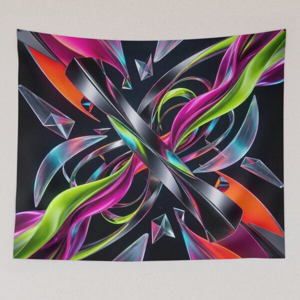 Item preview, 3D Abstract Chrome Metal Ribbon Neon Waves Cyberpunk Futuristic Art designed and sold by Dogandesighn.