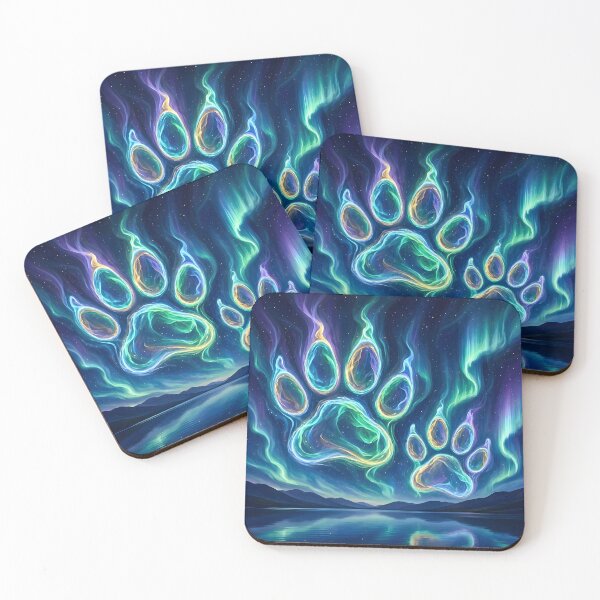 Item preview, Glowing Neon Paw Prints Under Northern Lights designed and sold by Sybille-Yates.