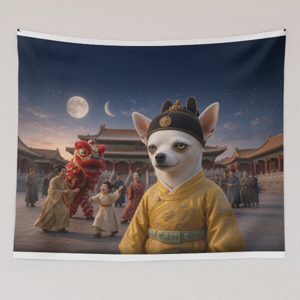 Item preview, Joshi, Emperor of the Forbidden City - The White Chihuahua Ming Emperor at Moonrise designed and sold by KGOart.