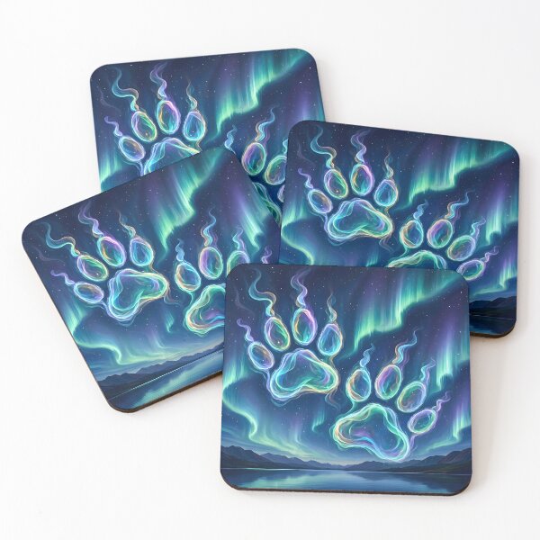 Item preview, Glowing Neon Paw Prints Under Northern Lights designed and sold by Sybille-Yates.