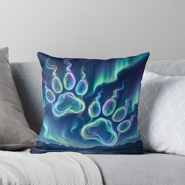 Item preview, Glowing Neon Paw Prints Under Northern Lights designed and sold by Sybille-Yates.