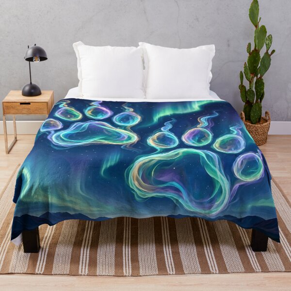 Item preview, Glowing Neon Paw Prints Under Northern Lights designed and sold by Sybille-Yates.