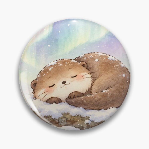 Item preview, Sleeping Otter on a Snowy Branch Beneath Pastel Northern Lights designed and sold by AshiraCreations.