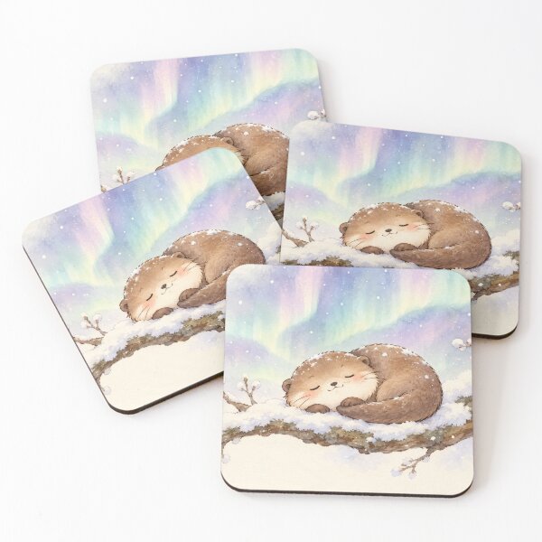 Item preview, Sleeping Otter on a Snowy Branch Beneath Pastel Northern Lights designed and sold by AshiraCreations.