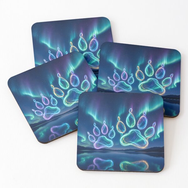 Item preview, Glowing Neon Paw Prints Under Northern Lights designed and sold by Sybille-Yates.