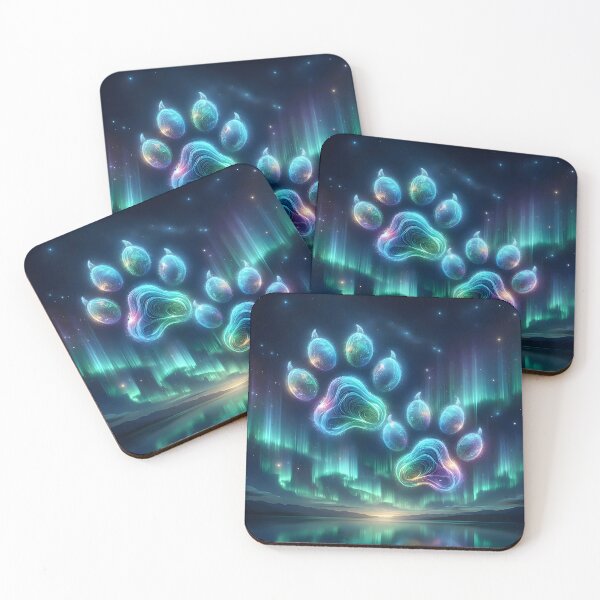 Item preview, Glowing Neon Paw Prints Under Northern Lights designed and sold by Sybille-Yates.