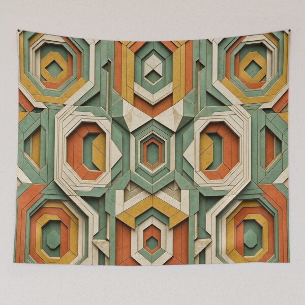 Item preview, 3D Geometric Octagon Pattern Retro Mid Century Modern Wood Inlay Art designed and sold by Dogandesighn.