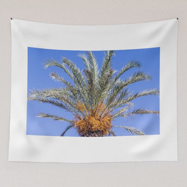 Item preview, Close-Up Top of Date Palm Tree With Ripe Fruit Clusters Against Clear Blue Sky designed and sold by Nmallia.
