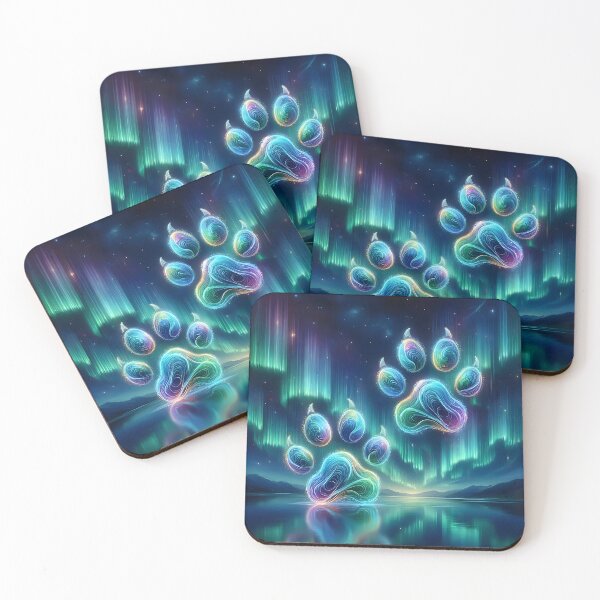 Item preview, Glowing Neon Paw Prints Under Northern Lights designed and sold by Sybille-Yates.