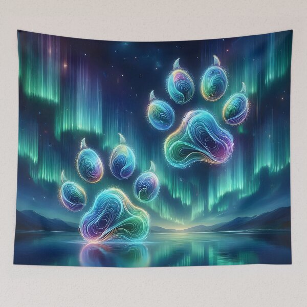 Item preview, Glowing Neon Paw Prints Under Northern Lights designed and sold by Sybille-Yates.